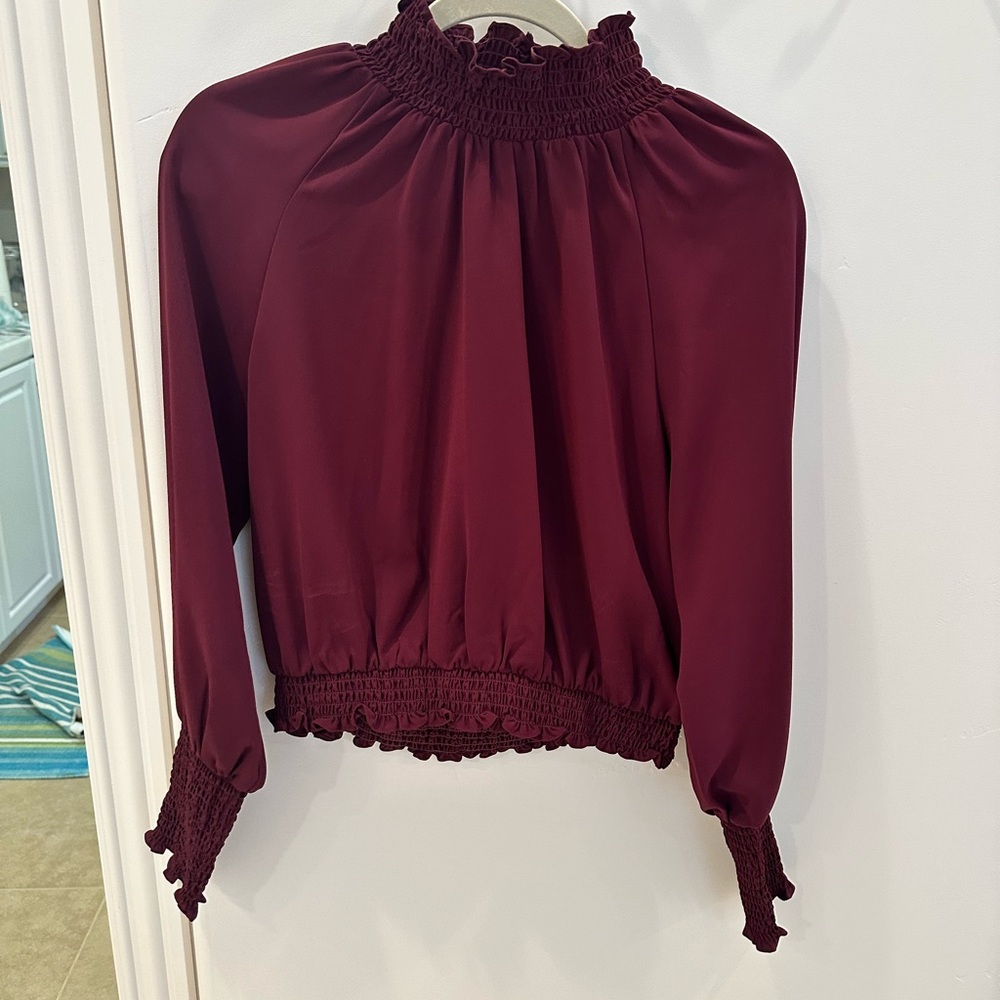 Amanda Uprichard Red Ruffled Smocked Blouse